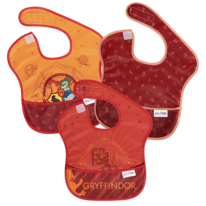 Bumkins Bibs for Girl or Boy, SuperBib Baby and Toddler for 6-24 Months, Essential Must Have for Eating, Feeding, Baby Led Weaning, Mess Saving Waterproof Soft Fabric, 3-pk Harry Potter Gryffindor - Image 1